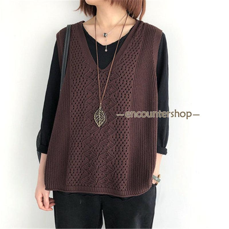 ニットベスト レディース チョッキ トップス Vネック ベスト 重ね着 おしゃれ カジュアル 薄手 ノースリーブ セーター 秋コーデ ゆったり 無地 