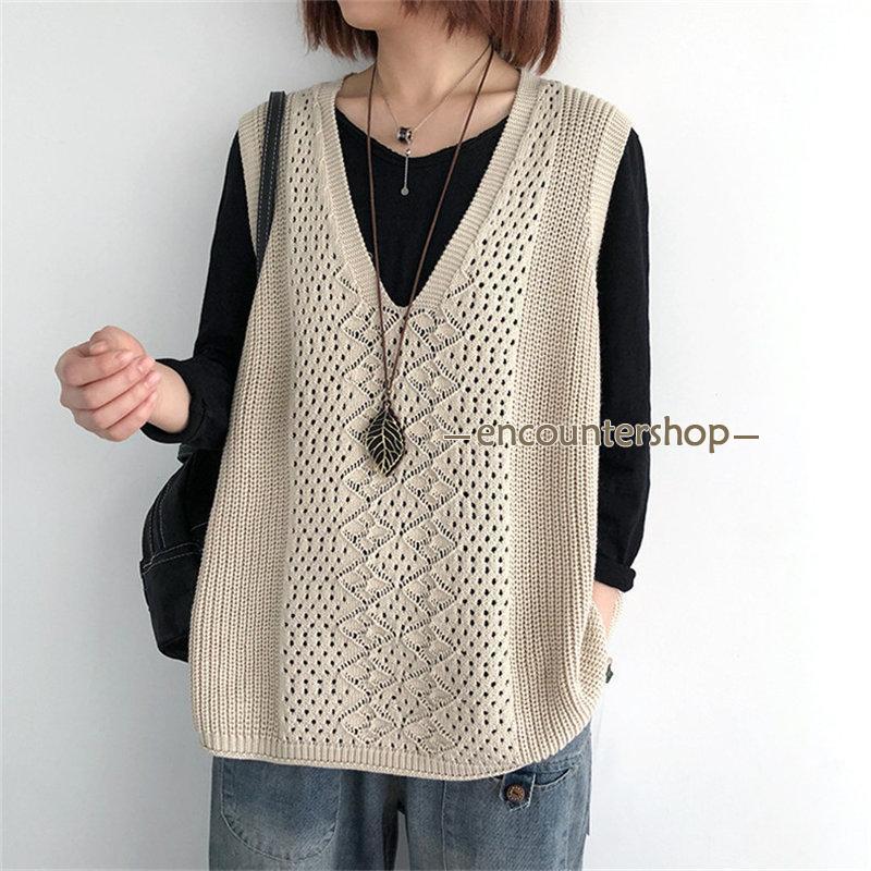 ニットベスト レディース チョッキ トップス Vネック ベスト 重ね着 おしゃれ カジュアル 薄手 ノースリーブ セーター 秋コーデ ゆったり 無地 