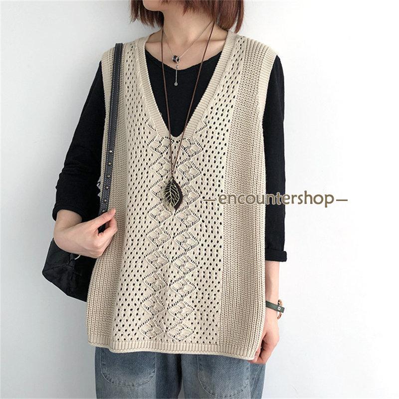 ニットベスト レディース チョッキ トップス Vネック ベスト 重ね着 おしゃれ カジュアル 薄手 ノースリーブ セーター 秋コーデ ゆったり 無地 