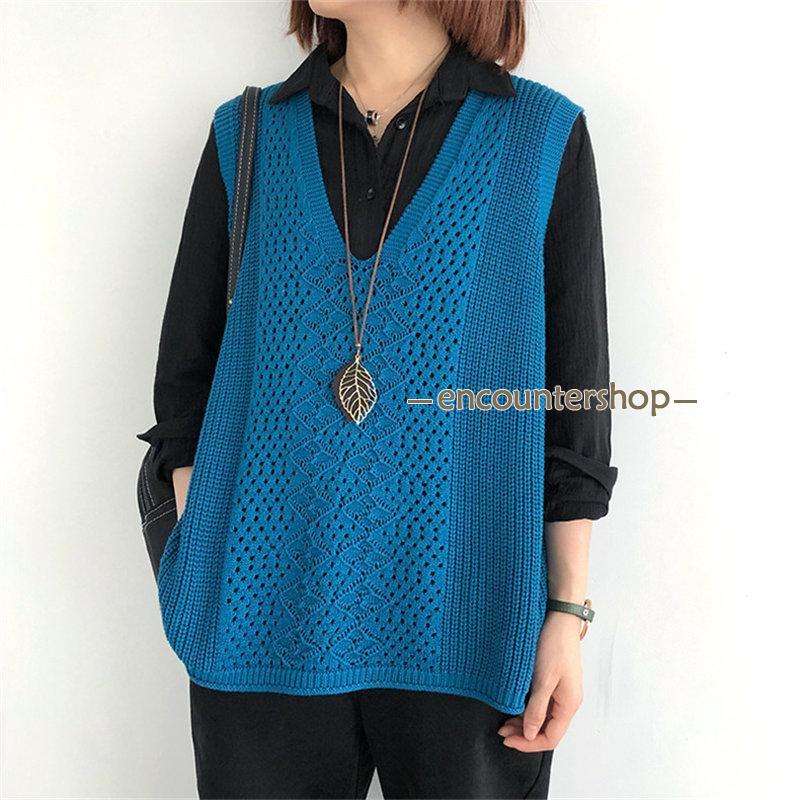 ニットベスト レディース チョッキ トップス Vネック ベスト 重ね着 おしゃれ カジュアル 薄手 ノースリーブ セーター 秋コーデ ゆったり 無地 