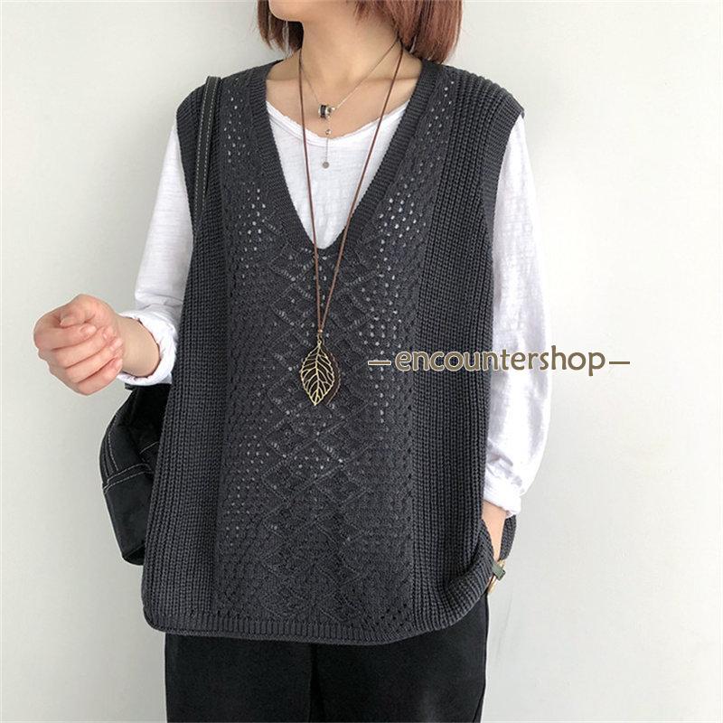 ニットベスト レディース チョッキ トップス Vネック ベスト 重ね着 おしゃれ カジュアル 薄手 ノースリーブ セーター 秋コーデ ゆったり 無地 
