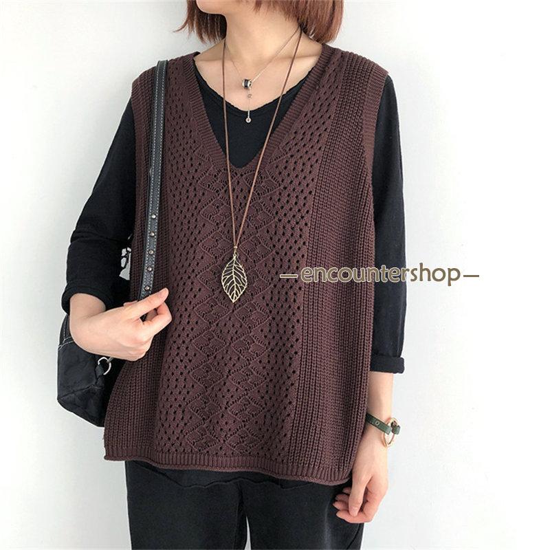ニットベスト レディース チョッキ トップス Vネック ベスト 重ね着 おしゃれ カジュアル 薄手 ノースリーブ セーター 秋コーデ ゆったり 無地 