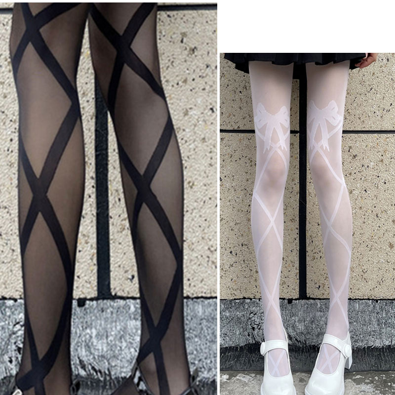 ストッキング レディース きれいめ セクシー 太ももリボン柄 クロスバインド 送料無料 しめつけない シアー タイツ ソフトな着用感 薄い 引き締めて美脚 