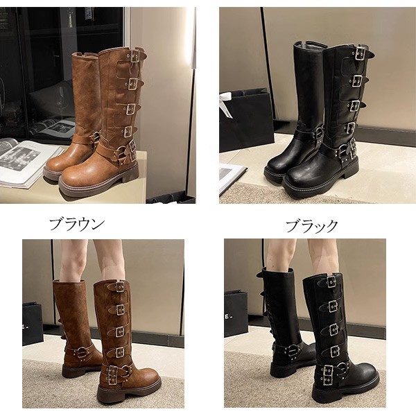 ロングブーツ レディース 黒 防水 レインブーツ ベルト 美脚 秋冬 秋冬 膝丈 雪 雨天兼用 太ヒール 雨 靴 脚長 5.5CMヒール 