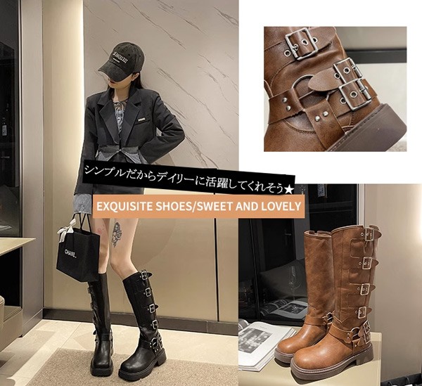 ロングブーツ レディース 黒 防水 レインブーツ ベルト 美脚 秋冬 秋冬 膝丈 雪 雨天兼用 太ヒール 雨 靴 脚長 5.5CMヒール 