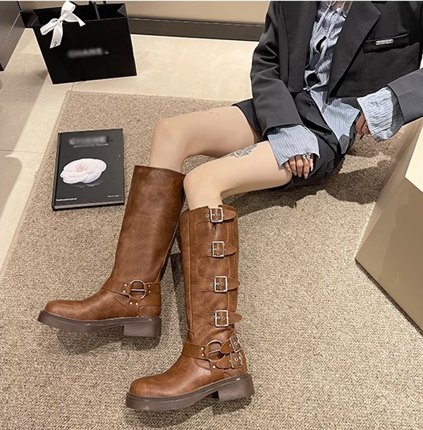 ロングブーツ レディース 黒 防水 レインブーツ ベルト 美脚 秋冬 秋冬 膝丈 雪 雨天兼用 太ヒール 雨 靴 脚長 5.5CMヒール 