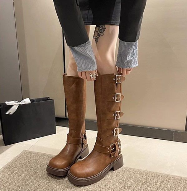 ロングブーツ レディース 黒 防水 レインブーツ ベルト 美脚 秋冬 秋冬 膝丈 雪 雨天兼用 太ヒール 雨 靴 脚長 5.5CMヒール 