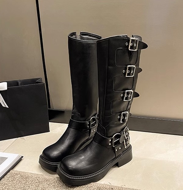 ロングブーツ レディース 黒 防水 レインブーツ ベルト 美脚 秋冬 秋冬 膝丈 雪 雨天兼用 太ヒール 雨 靴 脚長 5.5CMヒール 