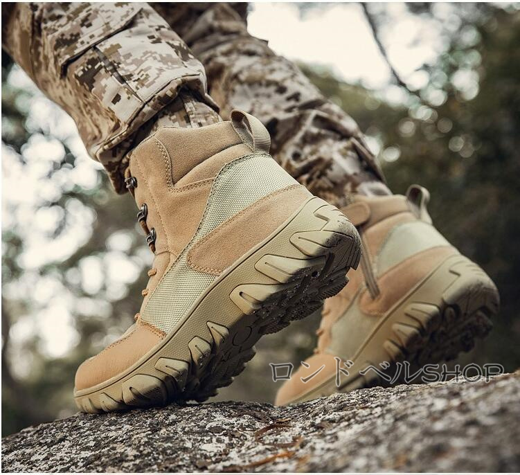 ミリタリーブーツ アウトドアメンズ 登山靴 ハイカット スニーカー サイドジップ ハイキング おしゃれ 軽量 キャンプ 防水 靴 通気 山登り 遠足 