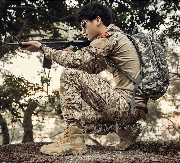 ミリタリーブーツ アウトドアメンズ 登山靴 ハイカット スニーカー サイドジップ ハイキング おしゃれ 軽量 キャンプ 防水 靴 通気 山登り 遠足 