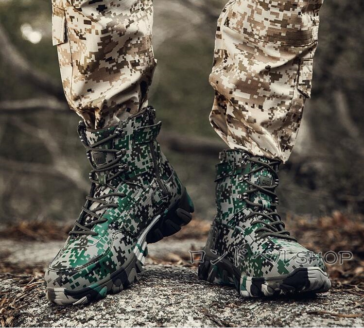 ミリタリーブーツ アウトドアメンズ 登山靴 ハイカット スニーカー サイドジップ ハイキング おしゃれ 軽量 キャンプ 防水 靴 通気 山登り 遠足 