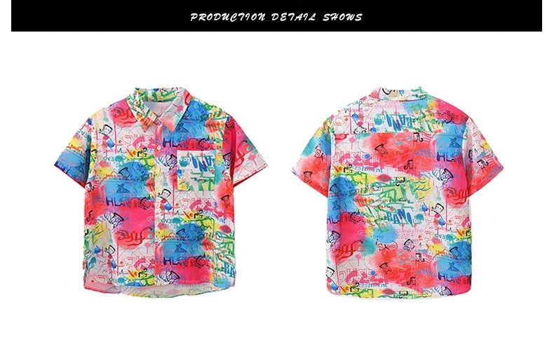 シャツ キッズダンス衣装 ヒップホップ ファッショントップス 男の子 ガールズ 柄シャツ 総柄 K-POP 韓国 派手 