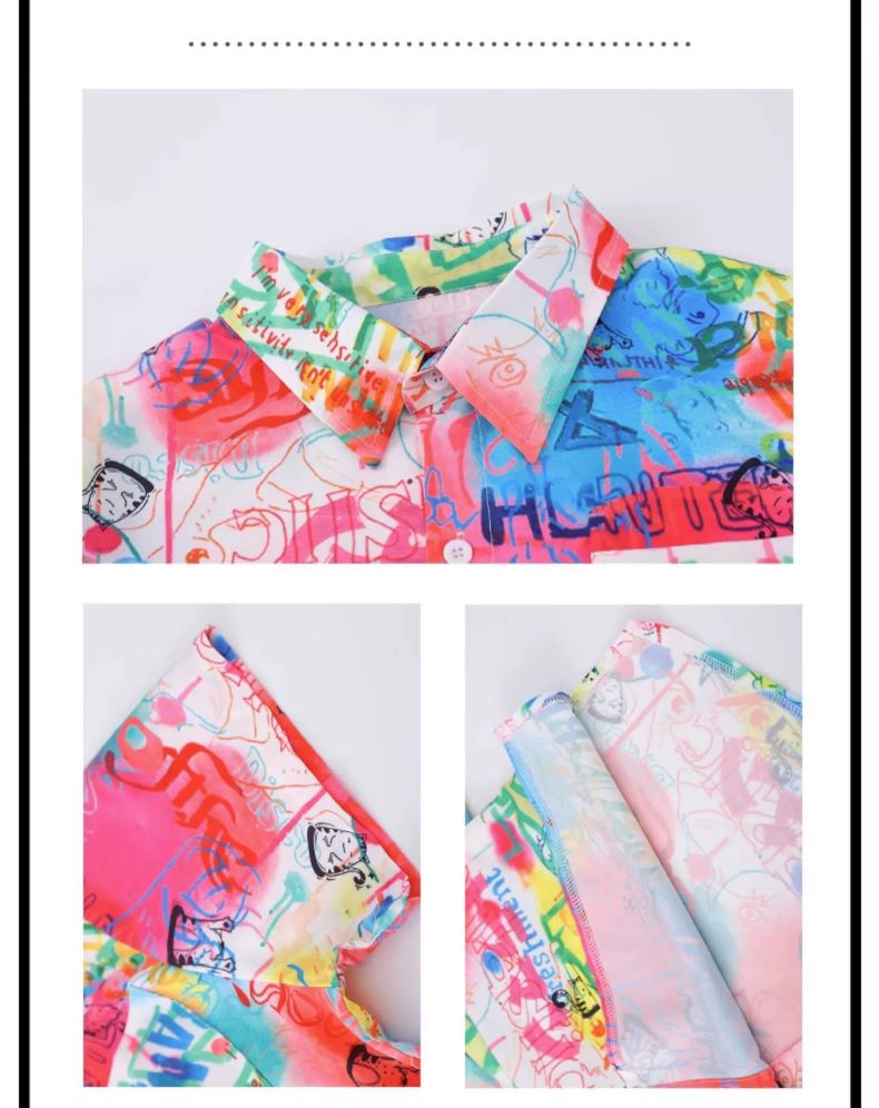 シャツ キッズダンス衣装 ヒップホップ ファッショントップス 男の子 ガールズ 柄シャツ 総柄 K-POP 韓国 派手 