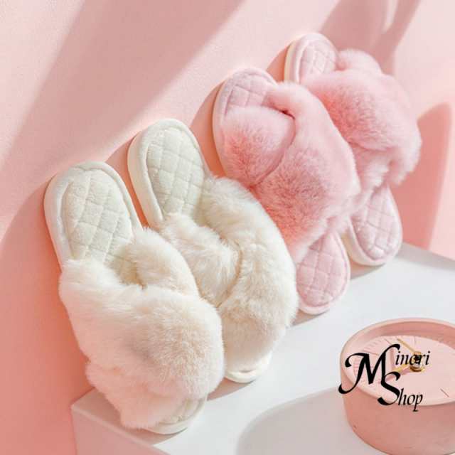 スリッパ 暖かい 冬 ルームあったか もこもこ レディース オープン かわいい 室内履き ふわふわ おしゃれ 足元 フェイクファー 