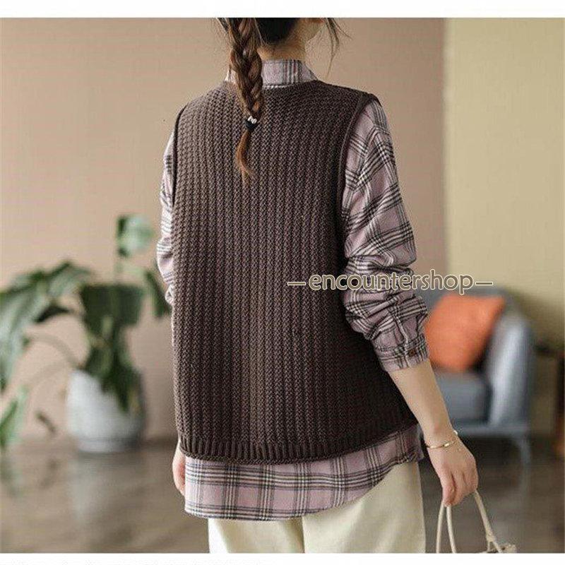 ニットベスト レディース チョッキ トップス 刺繍 Vネック おしゃれ カジュアル ノースリーブ ゆったり セーター 重ね着 ベスト 秋コーデ 薄手 