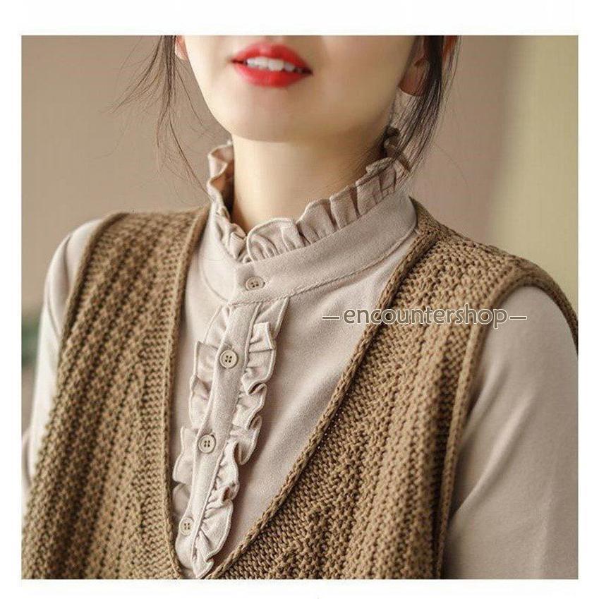 ニットベスト レディース チョッキ トップス 刺繍 Vネック おしゃれ カジュアル ノースリーブ ゆったり セーター 重ね着 ベスト 秋コーデ 薄手 