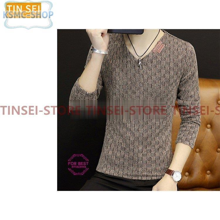 Tシャツ メンズ ロンT カットソー 長袖Tシャツ ロングTシャツ おしゃれ Vネック ロンティー 刺繍 秋 