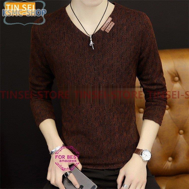 Tシャツ メンズ ロンT カットソー 長袖Tシャツ ロングTシャツ おしゃれ Vネック ロンティー 刺繍 秋 