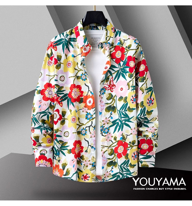 長袖シャツ メンズ 花柄シャツ 夏 カジュアルシャツ シャツ トップス 紳士用 スリム 新作 メンズ 送料無料 カジュアル 
