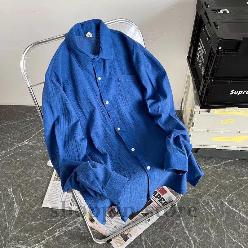 綿麻シャツ男長袖ゆったりカジュアル春秋薄手リネンコート男のトレンド服カップルシャツ寸  