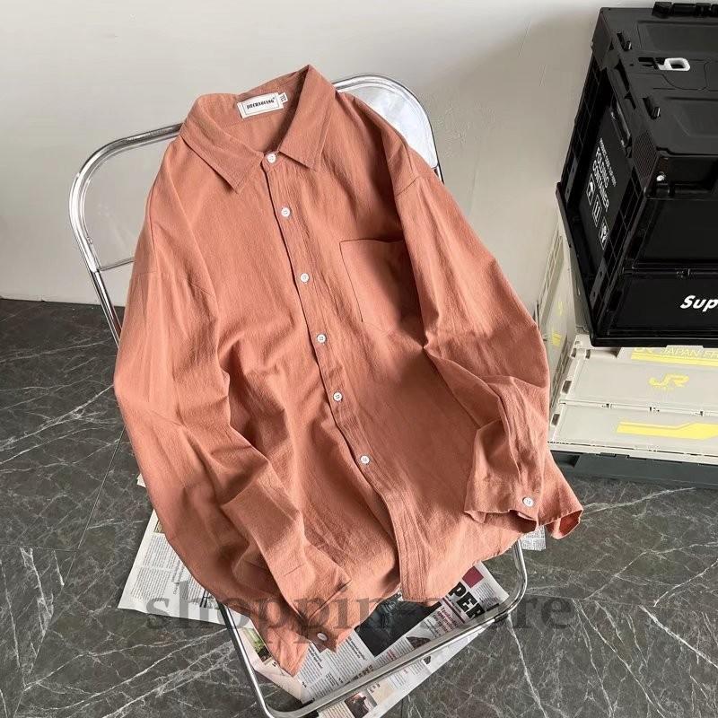 綿麻シャツ男長袖ゆったりカジュアル春秋薄手リネンコート男のトレンド服カップルシャツ寸  