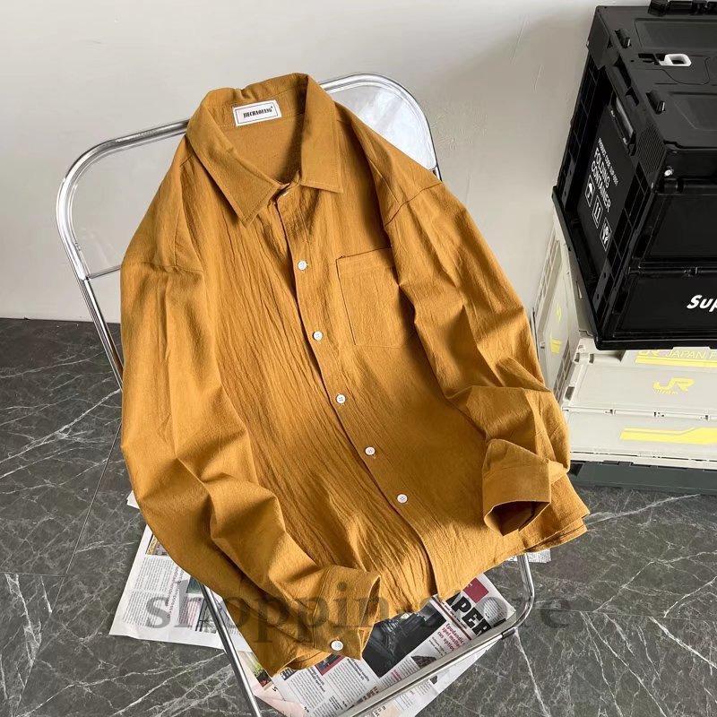 綿麻シャツ男長袖ゆったりカジュアル春秋薄手リネンコート男のトレンド服カップルシャツ寸  