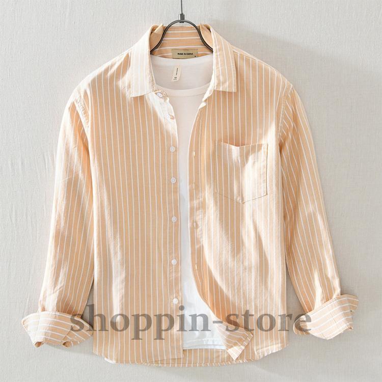 ストライプシャツ メンズ シャツ 100%綿 カジュアルシャツ 長袖シャツ ビジネスシャツ トップス 通勤 
