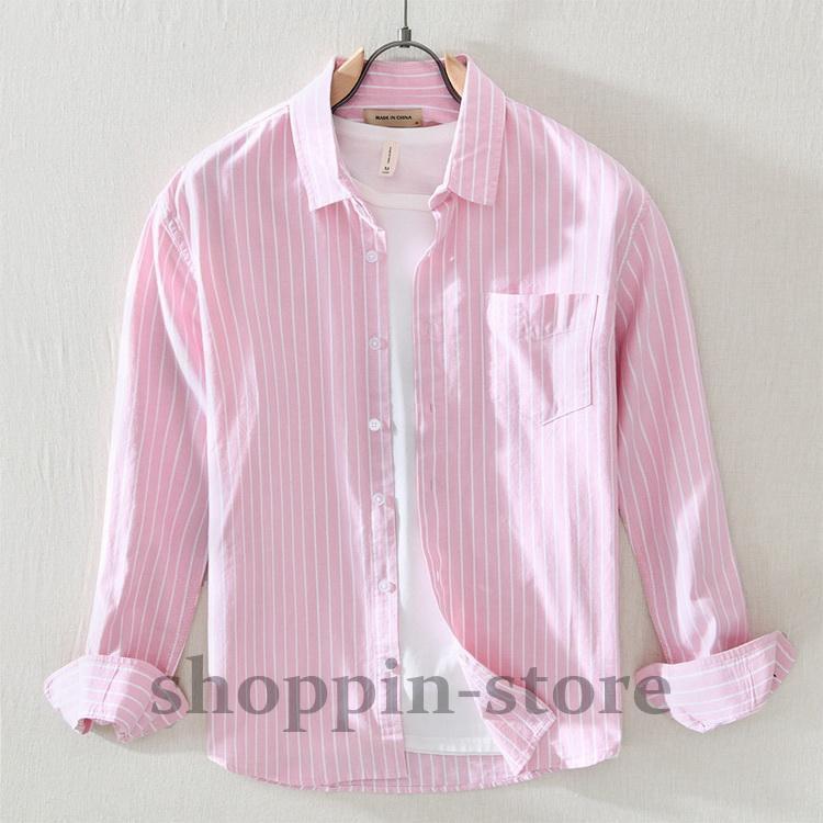 ストライプシャツ メンズ シャツ 100%綿 カジュアルシャツ 長袖シャツ ビジネスシャツ トップス 通勤 