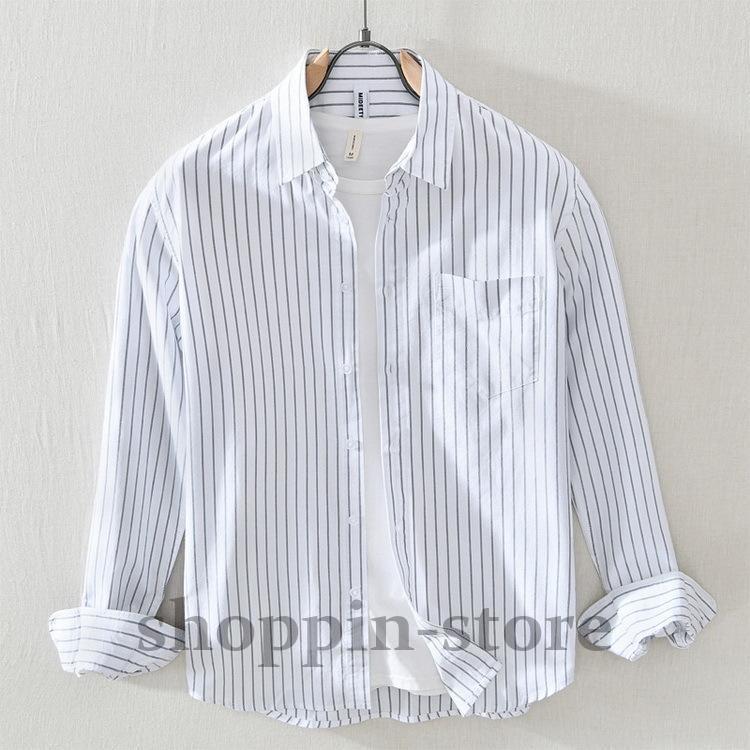 ストライプシャツ メンズ シャツ 100%綿 カジュアルシャツ 長袖シャツ ビジネスシャツ トップス 通勤 