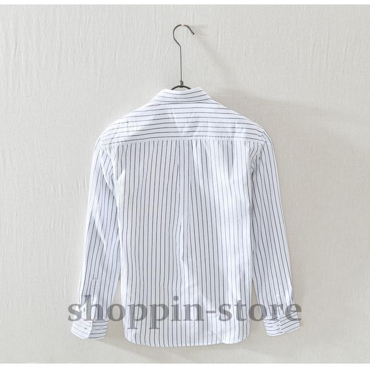 ストライプシャツ メンズ シャツ 100%綿 カジュアルシャツ 長袖シャツ ビジネスシャツ トップス 通勤 