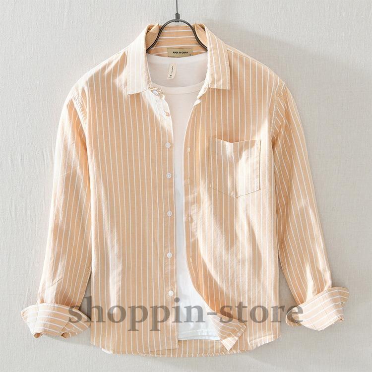ストライプシャツ メンズ シャツ 100%綿 カジュアルシャツ 長袖シャツ ビジネスシャツ トップス 通勤 
