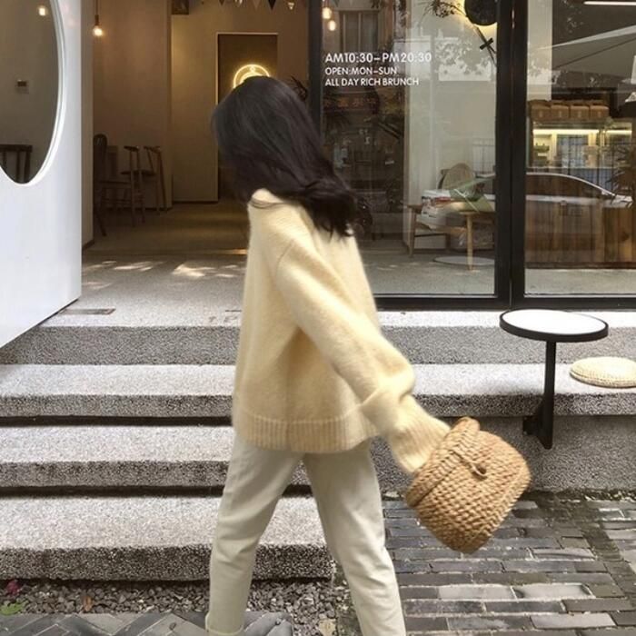 トップス ニット セーター クルーネック レディース きれいめ ゆったり 長袖 可愛い おしゃれ 体型カバー ベーシック カジュアル 大人 シンプル フェミニン 韓 