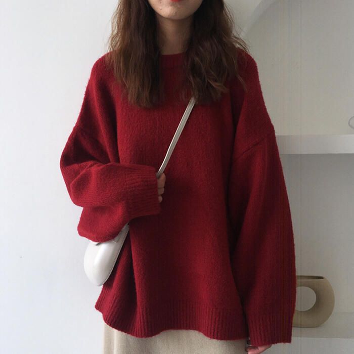 トップス ニット セーター クルーネック レディース きれいめ ゆったり 長袖 可愛い おしゃれ 体型カバー ベーシック カジュアル 大人 シンプル フェミニン 韓 