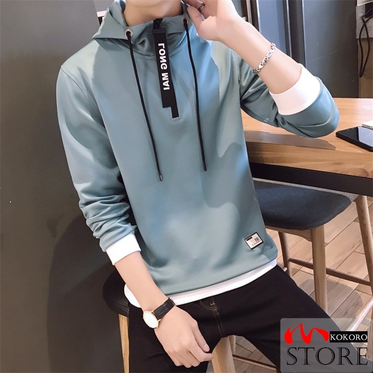 メンズ 長袖 パーカ ハーフジップ プルオーバーフード付き 細身 スリム 秋物 カジュアル 新作 秋服 