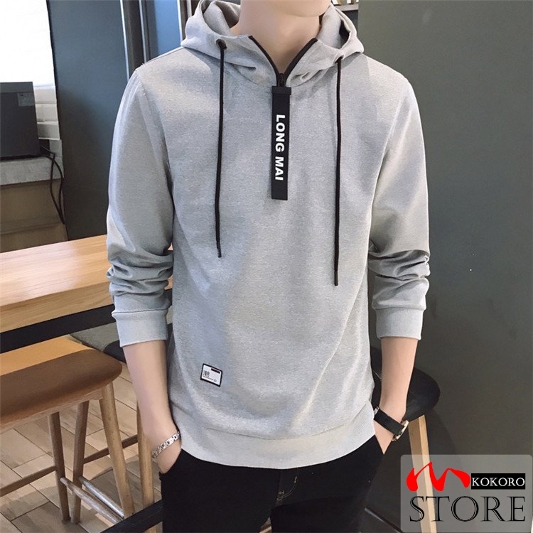 メンズ 長袖 パーカ ハーフジップ プルオーバーフード付き 細身 スリム 秋物 カジュアル 新作 秋服 