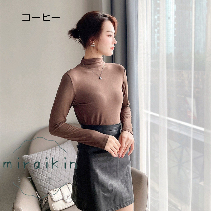 Tシャツ トップス レディース 長袖 タートルネック インナー 50代 40代 黒 カラバリ シンプル 30代 春 秋 モダール 20代 カジュアル ブラック 長袖 無地 