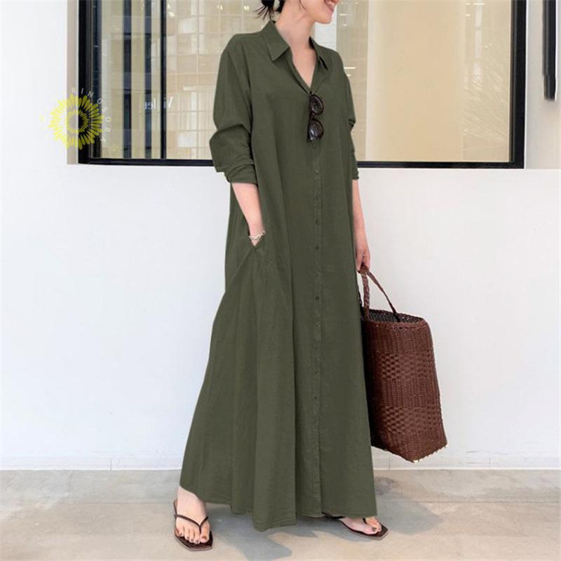 ワンピース レディース 長袖 ロングワンピース シャツワンピース マキシワンピース 上品 二次会 春秋 Aライン 着痩せ きれいめ ゆったり 