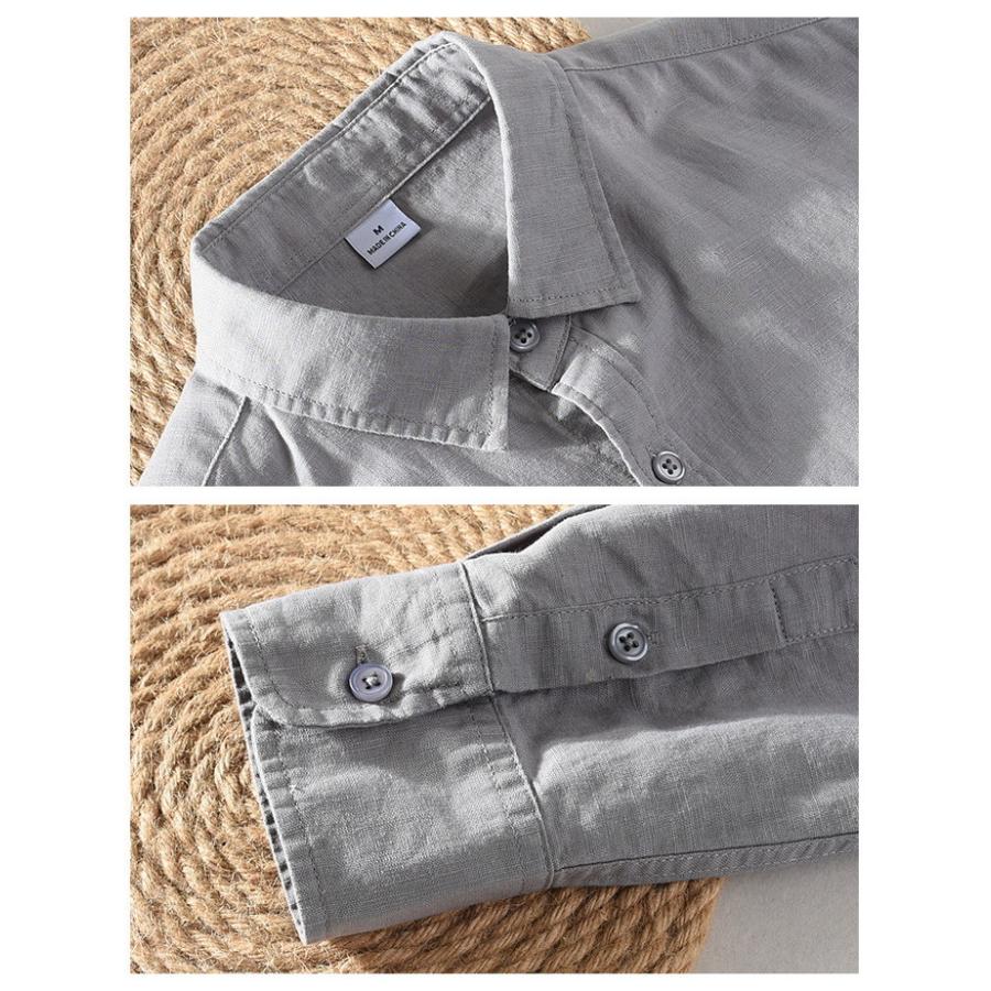 綿麻シャツ メンズ シャツ リネンコットン カジュアルシャツ トップス 通勤 春 秋 清涼 爽快 長袖 夏 