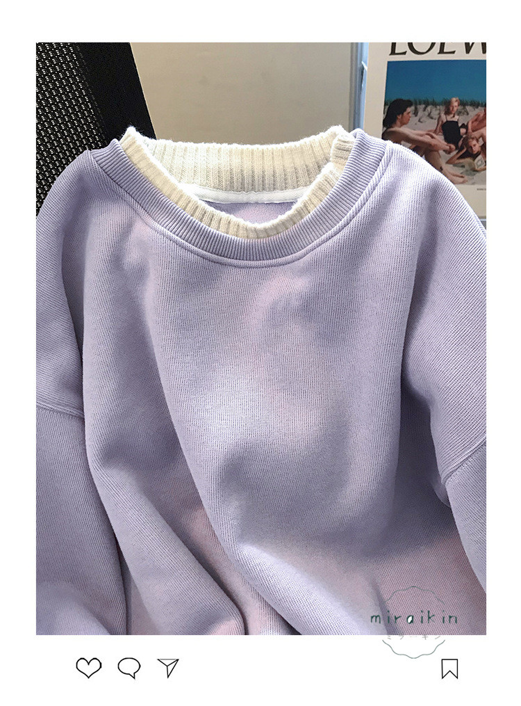 トレーナー レディース レイヤードトレーナー 可愛い 重ね着風 ゆったり ワイド 秋冬 20代30代40代50代 フェイク 切替 310G 丸首 400G トップス 長袖 裏起毛 