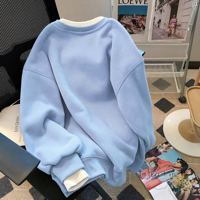 トレーナー レディース レイヤードトレーナー 可愛い 重ね着風 ゆったり ワイド 秋冬 20代30代40代50代 フェイク 切替 310G 丸首 400G トップス 長袖 裏起毛 