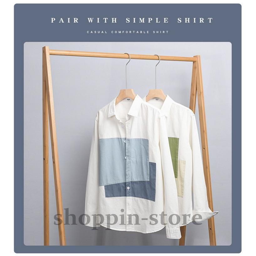 シャツ メンズ きれいめ カジュアルシャツ 開襟シャツ 切り替え 春 ファッション 秋 春 100%綿 トップス 長袖 