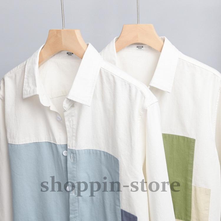 シャツ メンズ きれいめ カジュアルシャツ 開襟シャツ 切り替え 春 ファッション 秋 春 100%綿 トップス 長袖 