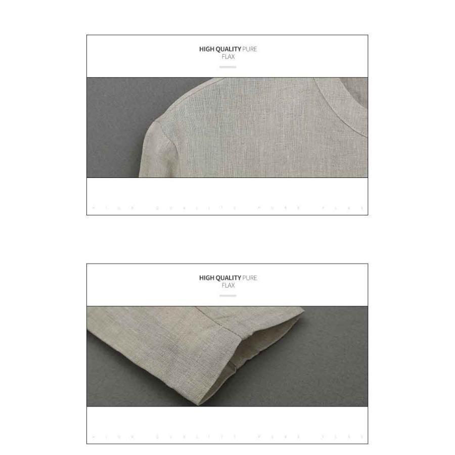 ナショナルスタイルリネンメンズ長袖Tシャツの男性と同じ段落の女性リネンシャツファッショントレンドラウンドネックルーズトップス  