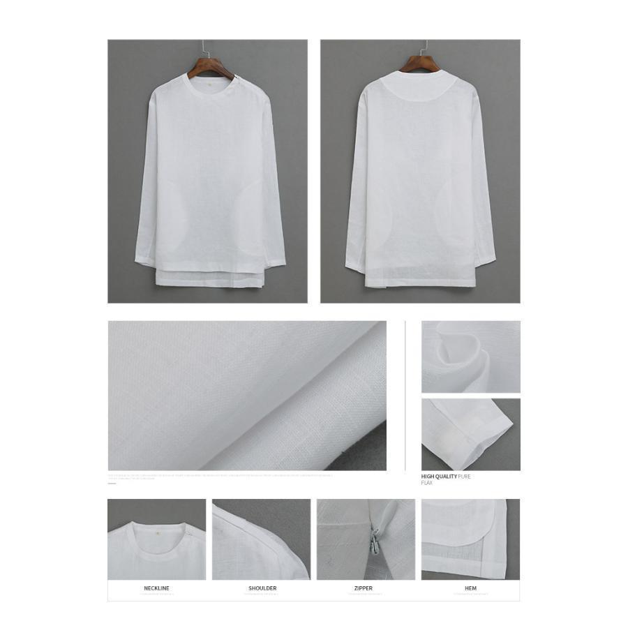 ナショナルスタイルリネンメンズ長袖Tシャツの男性と同じ段落の女性リネンシャツファッショントレンドラウンドネックルーズトップス  