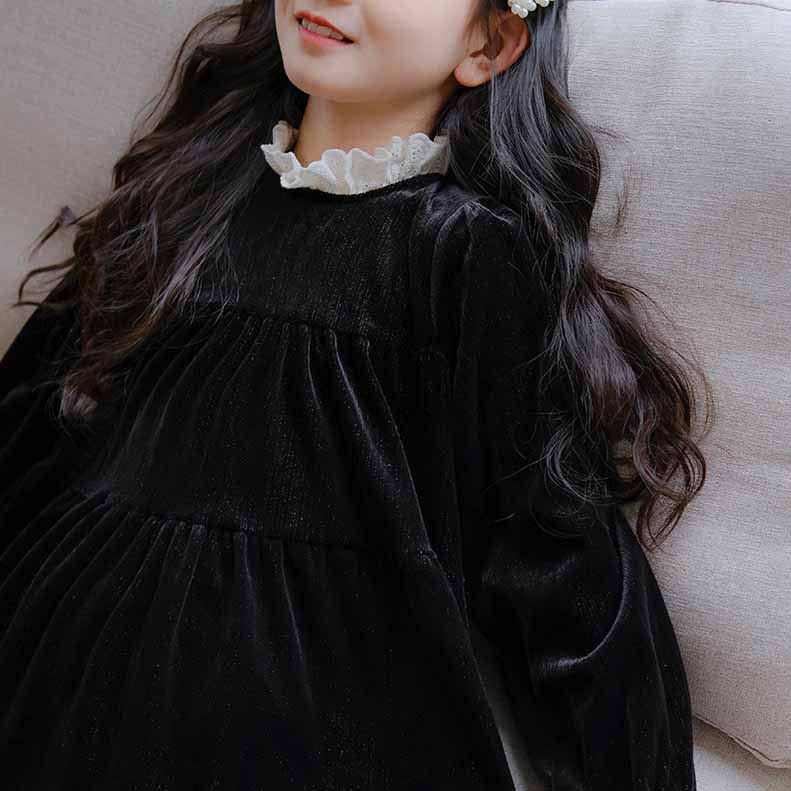 白襟長袖リラックスワンピースコットンキッズ ガールズ 女の子 女児 子供子供服120CM 130CM シンプル 140CM 冬 秋 ナチュラル 通学ゆったり 150CM 膝下丈 