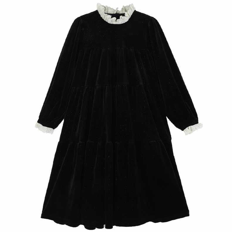白襟長袖リラックスワンピースコットンキッズ ガールズ 女の子 女児 子供子供服120CM 130CM シンプル 140CM 冬 秋 ナチュラル 通学ゆったり 150CM 膝下丈 