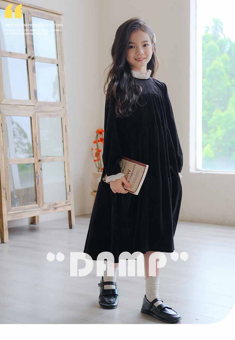 白襟長袖リラックスワンピースコットンキッズ ガールズ 女の子 女児 子供子供服120CM 130CM シンプル 140CM 冬 秋 ナチュラル 通学ゆったり 150CM 膝下丈 