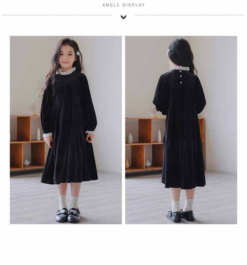 白襟長袖リラックスワンピースコットンキッズ ガールズ 女の子 女児 子供子供服120CM 130CM シンプル 140CM 冬 秋 ナチュラル 通学ゆったり 150CM 膝下丈 