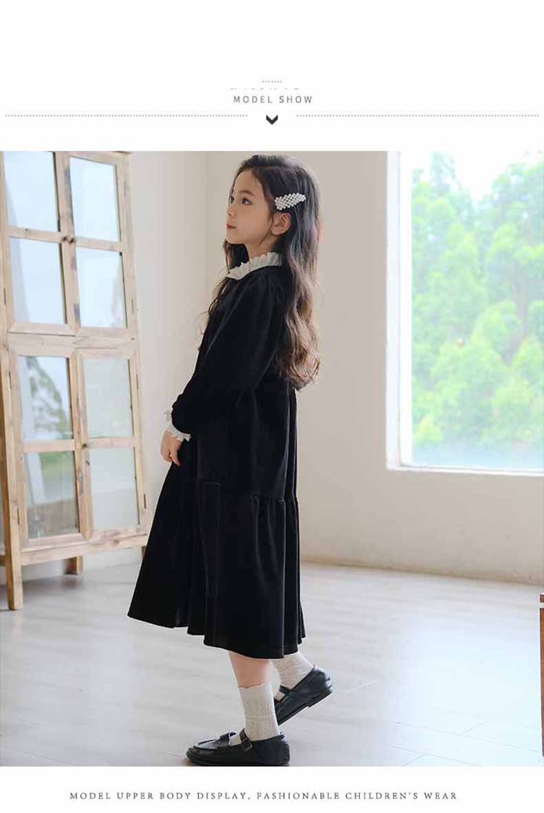 白襟長袖リラックスワンピースコットンキッズ ガールズ 女の子 女児 子供子供服120CM 130CM シンプル 140CM 冬 秋 ナチュラル 通学ゆったり 150CM 膝下丈 