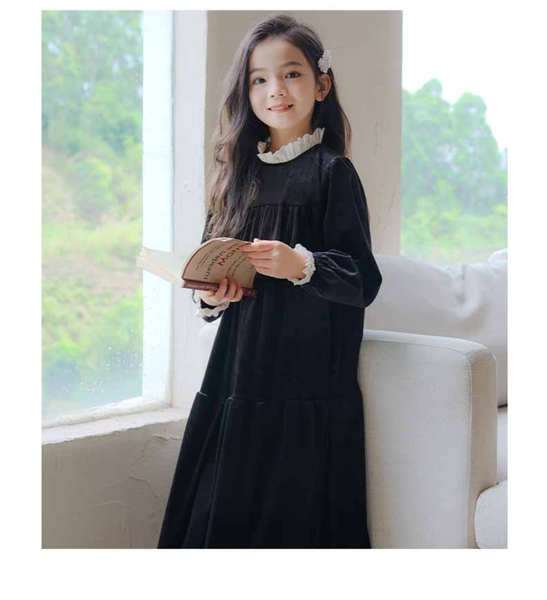 白襟長袖リラックスワンピースコットンキッズ ガールズ 女の子 女児 子供子供服120CM 130CM シンプル 140CM 冬 秋 ナチュラル 通学ゆったり 150CM 膝下丈 